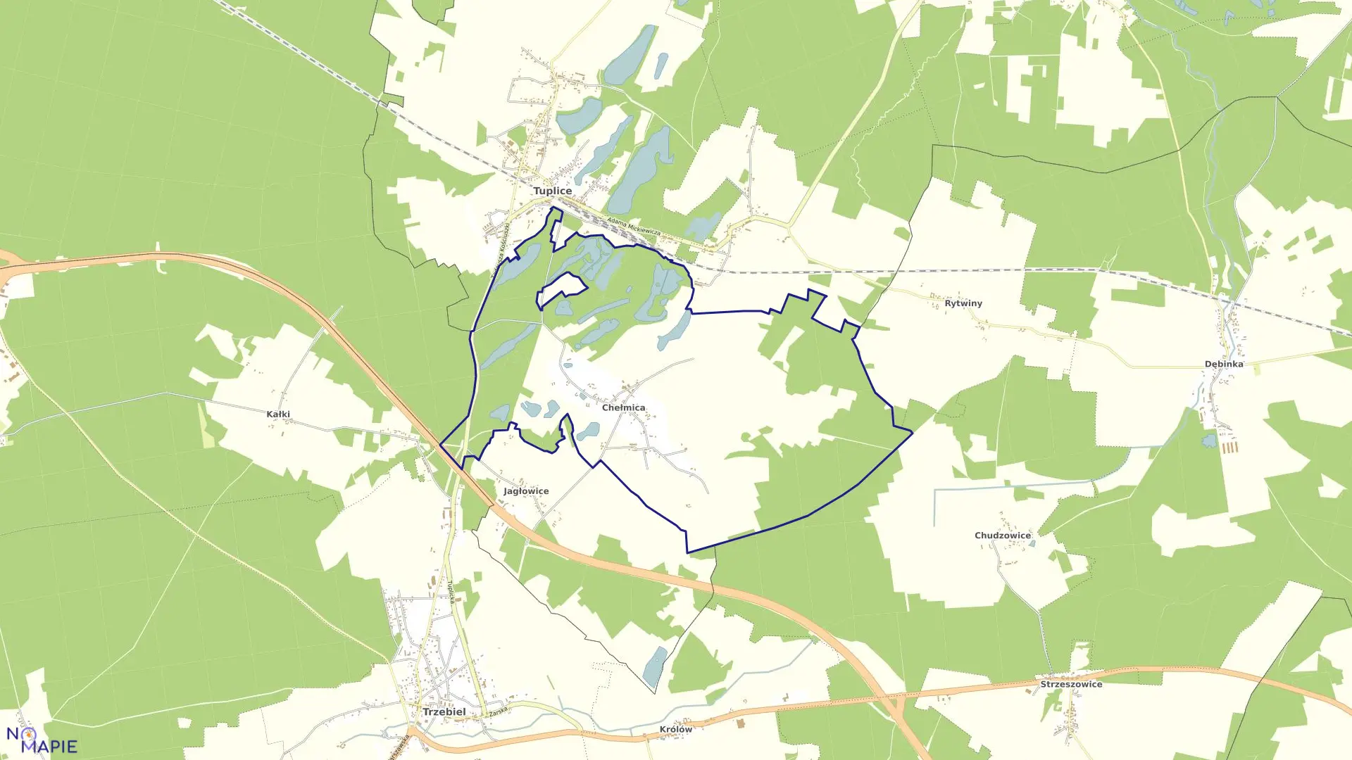 Mapa obrębu Chełmica w gminie Tuplice