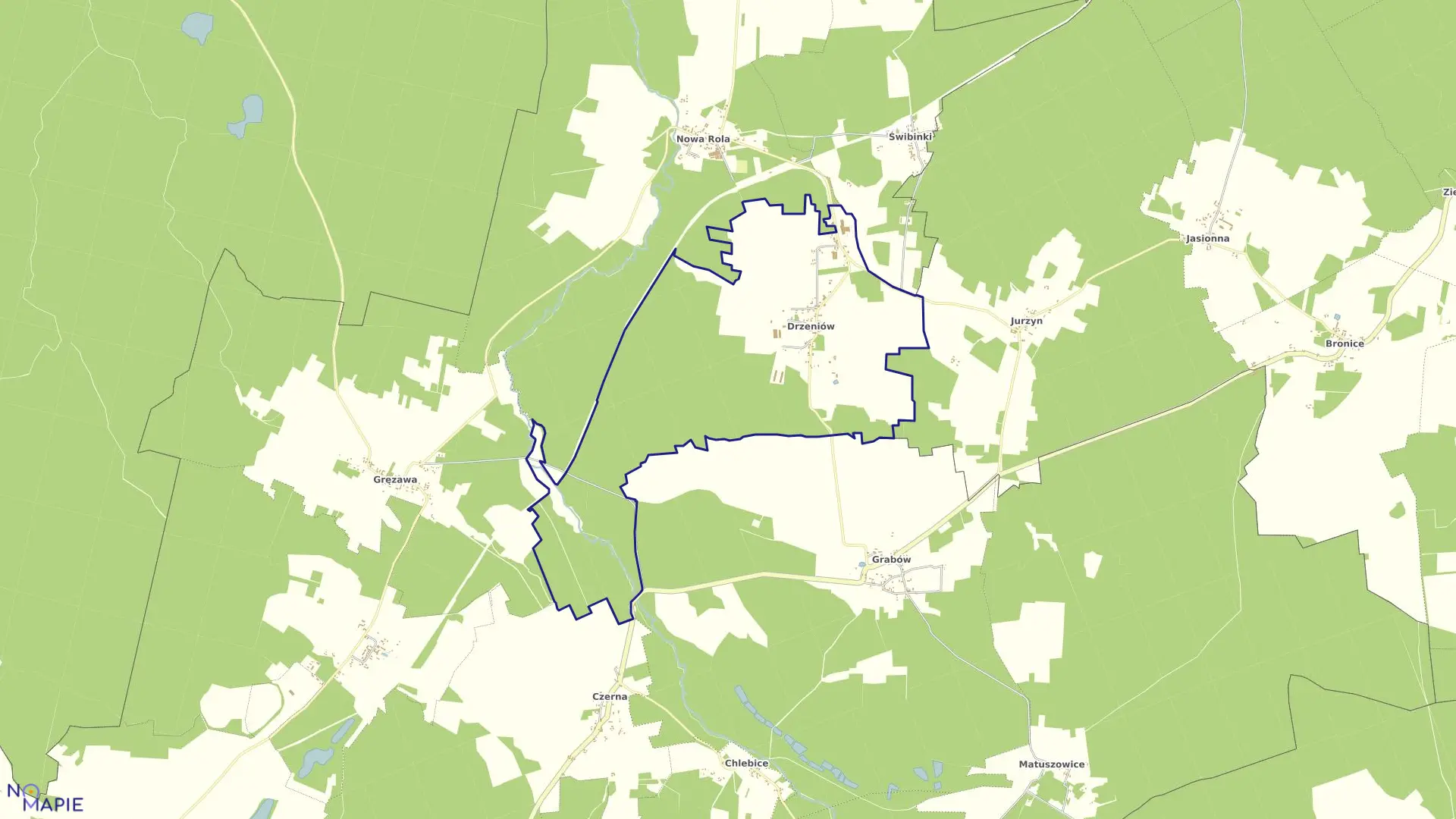 Mapa obrębu Drzeniów w gminie Tuplice