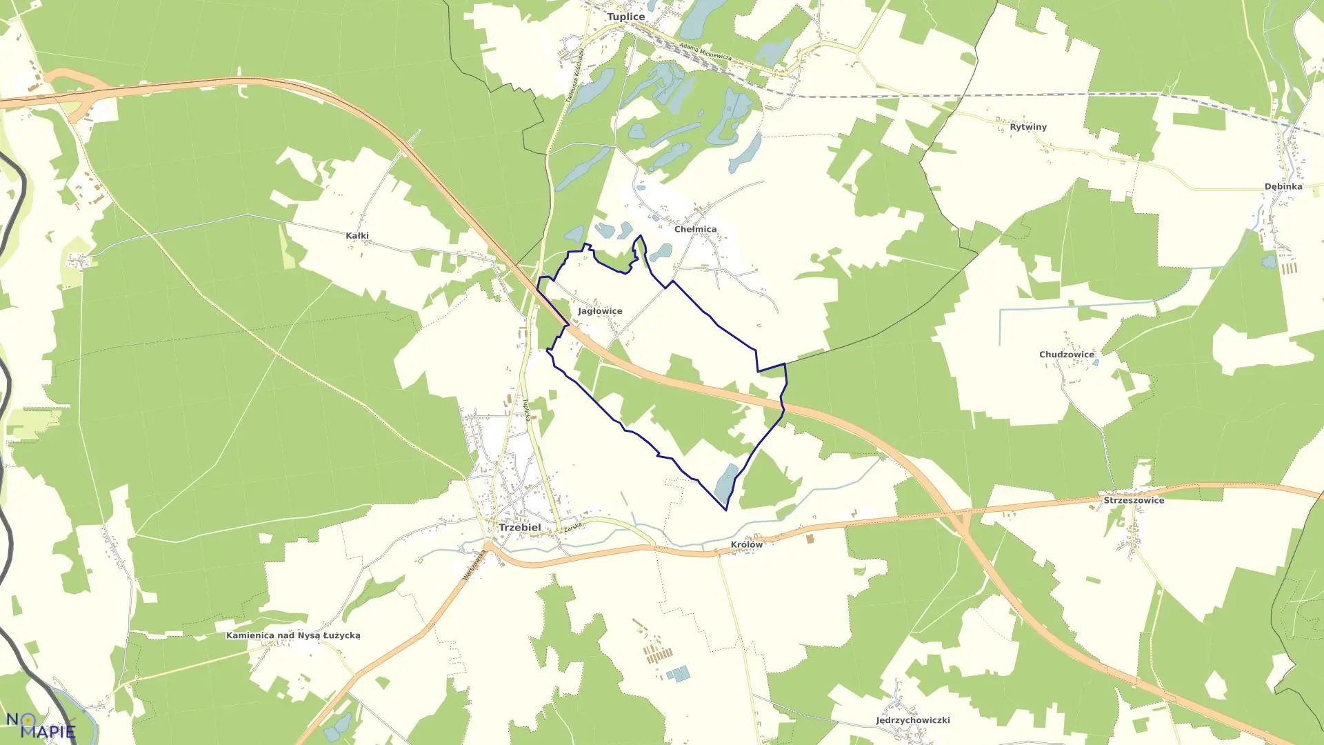 Mapa obrębu Jagłowice w gminie Tuplice