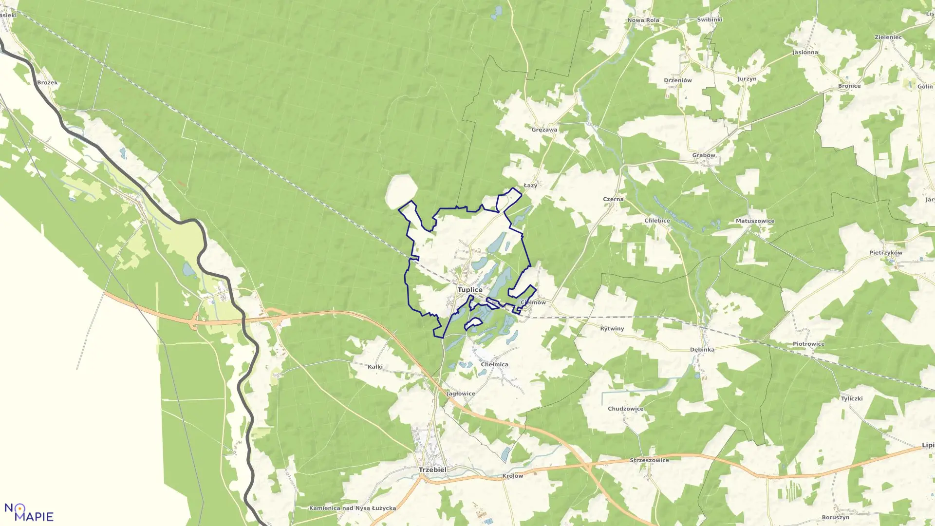 Mapa obrębu Tuplice w gminie Tuplice